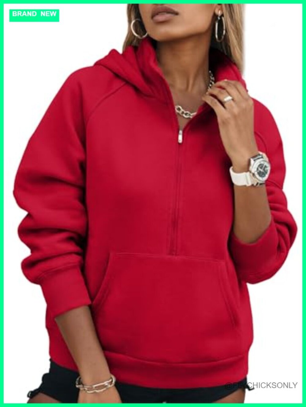 Half Zip Hoodie Pullover Sweatshirt Hooded Pockets Casual